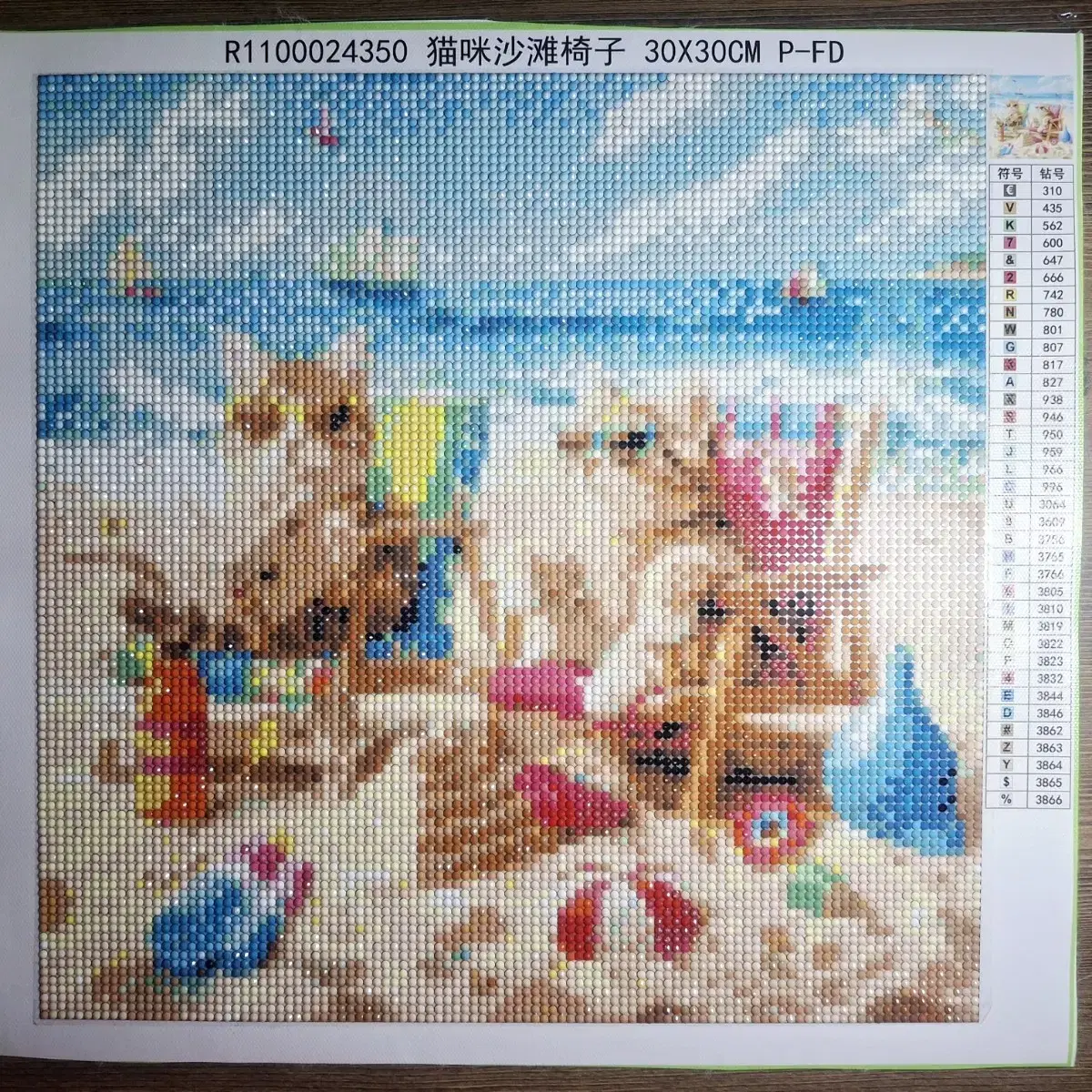 해변고양이 보석십자수 30x30